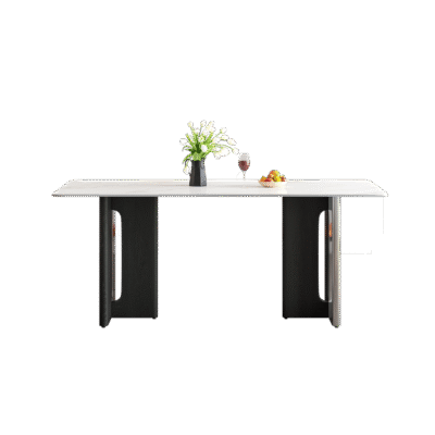 极简时尚长方形餐桌 家用简约12mm亮光雪山白岩板餐桌