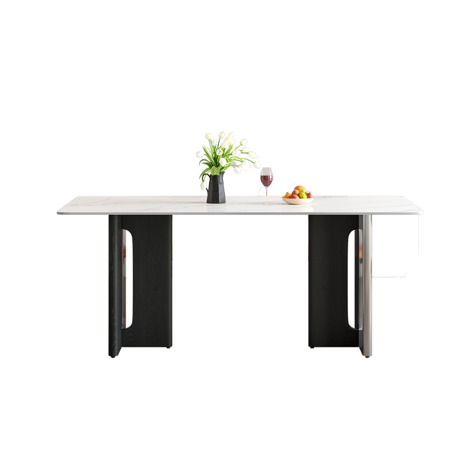 极简时尚长方形餐桌 家用简约12mm亮光雪山白岩板餐桌