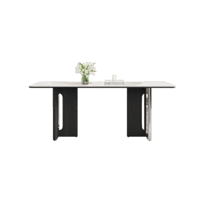 极简风12mm亮光雪山白岩板餐桌时尚个性长方形餐桌