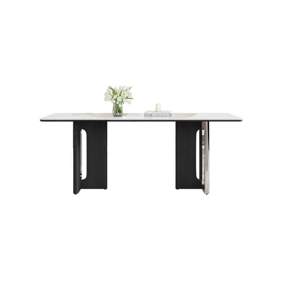 极简风12mm亮光雪山白岩板餐桌时尚个性长方形餐桌