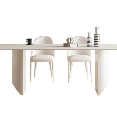 意式奶油风 12mm哑光纯白岩板餐桌简约家用长方形餐台