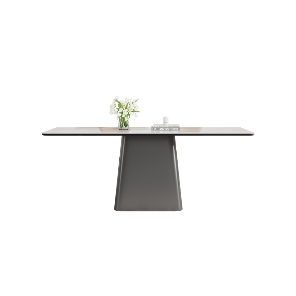 极简风时尚长方形餐桌 简约家用12mm亮光雪山白岩板餐桌