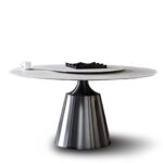 意式极简风格 12mm亮光香奈儿岩板圆桌家用简约圆形带转盘餐台