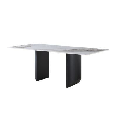 意式极简风大小户型餐厅12mm亮光香奈儿岩板长方形餐桌（