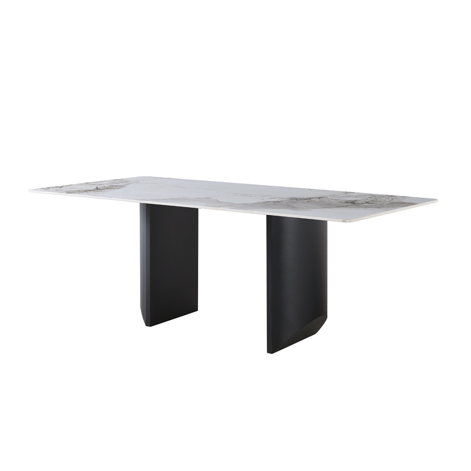 意式极简风大小户型餐厅12mm亮光香奈儿岩板长方形餐桌（