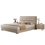 意式极简风齐边齐尾床 简约家用卧室荔枝纹头层牛皮双人床