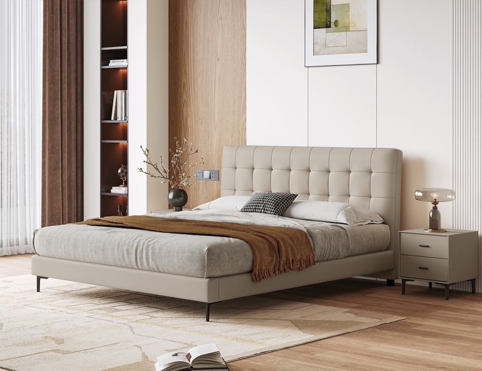 极简风进口黄牛皮齐边齐尾软床 意式简约大小卧室双人床