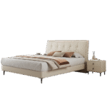 意式极简风头层牛皮双人床 简约家用卧室荔枝纹齐边齐尾床