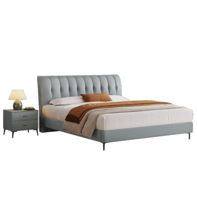 意式极简生态真皮软包双人床家用卧室齐边床婚床