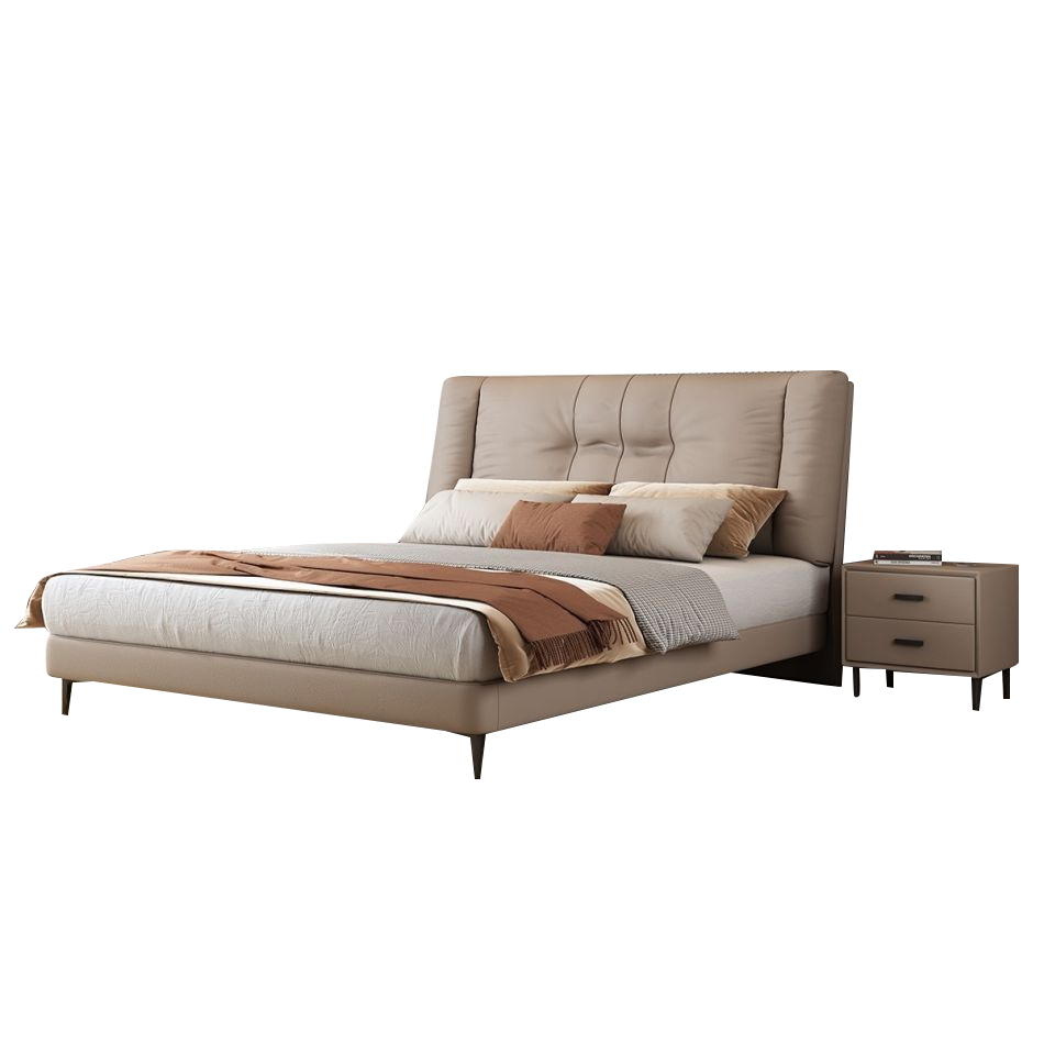 意式极简风格 主卧次卧家用齐边齐尾生态真皮床