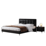 意式极简风格卧室荔枝纹头层黄牛皮软床双人床齐边齐尾床