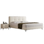 意式简约舒适头层牛皮荔枝纹软床极简风卧室双人床齐边齐尾床