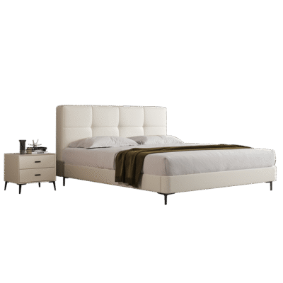 意式简约舒适头层牛皮荔枝纹软床极简风卧室双人床齐边齐尾床