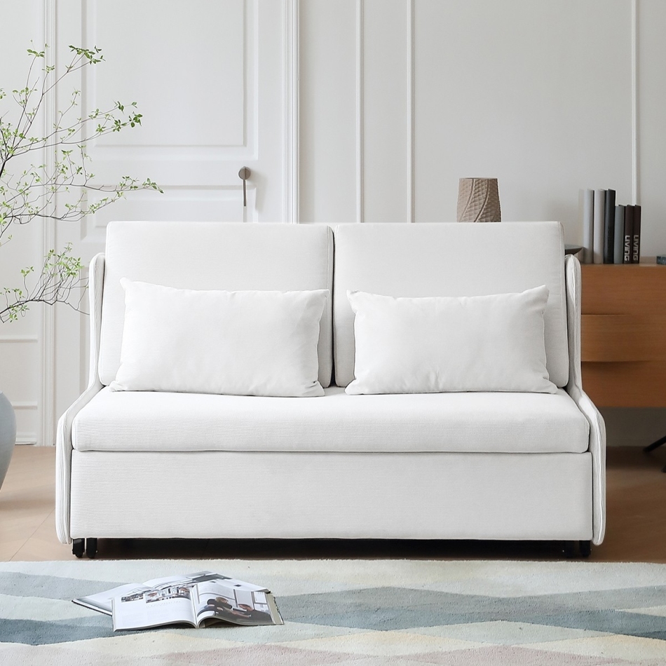 极简风格沙发 简约家用米白色折叠沙发床 三款长度可选