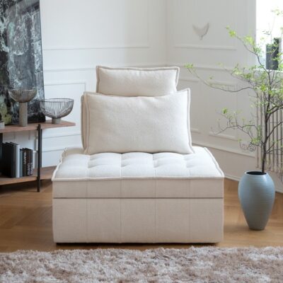 极简风格沙发 米白色简约折叠乳胶单人位靠背可调整沙发床