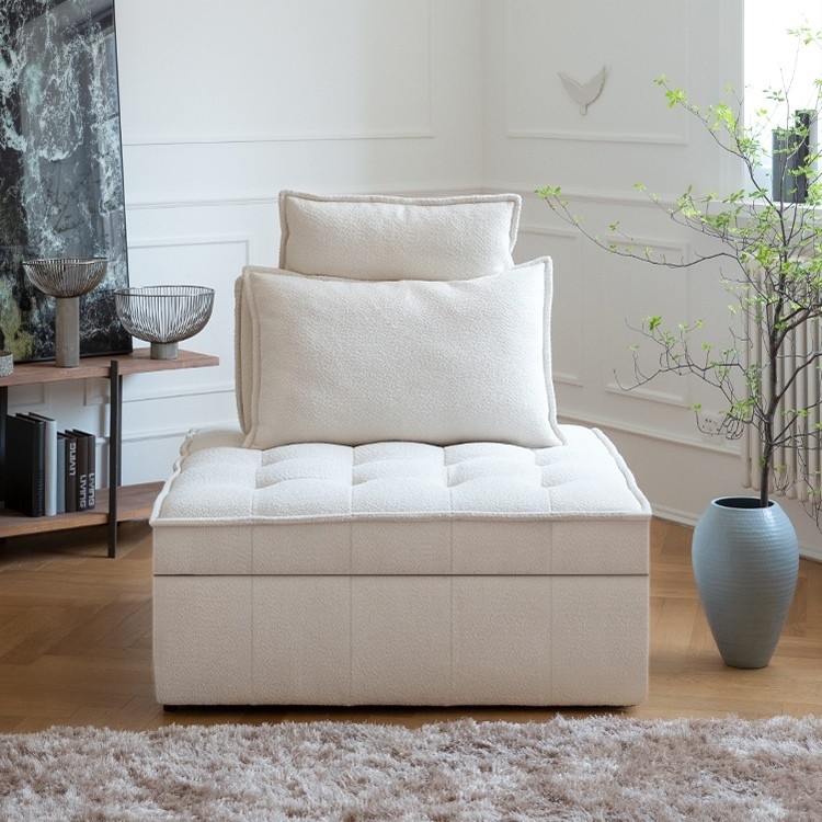 极简风格沙发 米白色简约折叠乳胶单人位靠背可调整沙发床