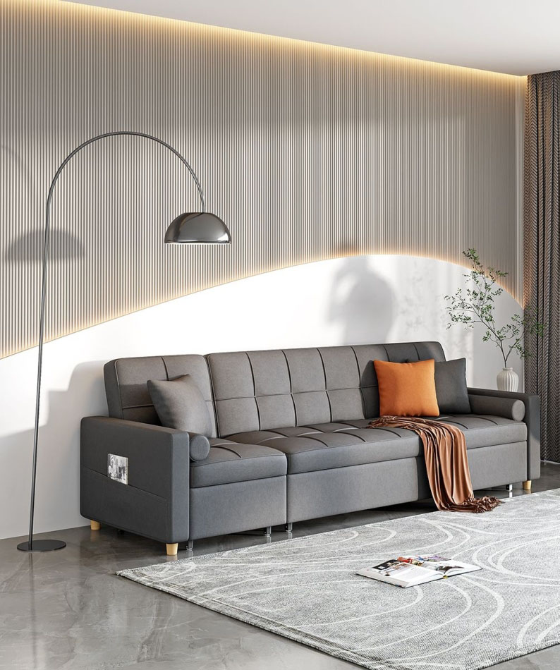 北欧时尚亲肤棉麻布沙发床客厅软包多人直排1+3组合