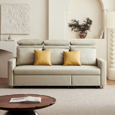 极简风格皮艺沙发床 家用多功能猫抓皮沙发床