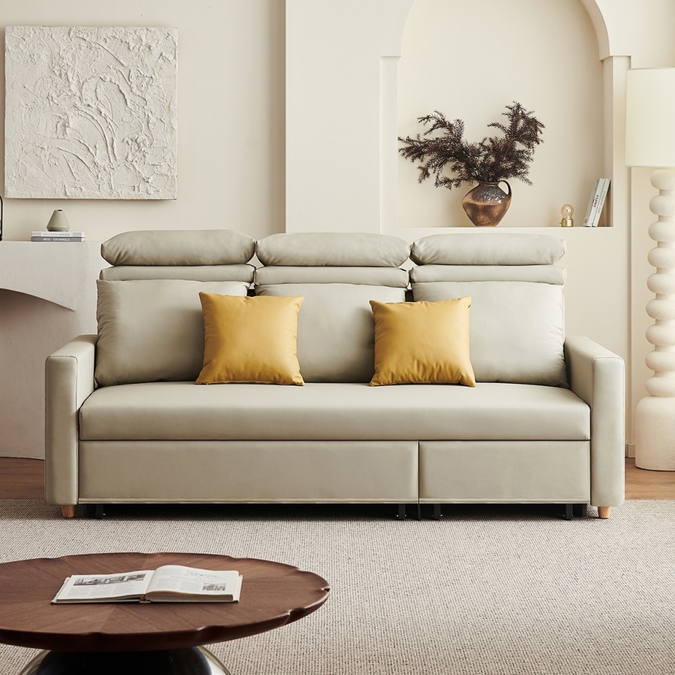 极简风格皮艺沙发床 家用多功能猫抓皮沙发床