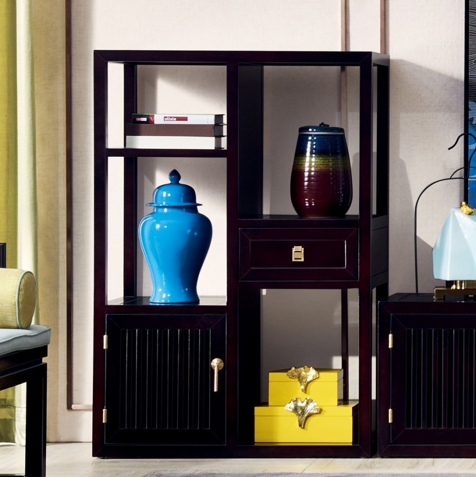 新中式系列 东南亚红檀+实木抽屉中式格栅柜装饰柜