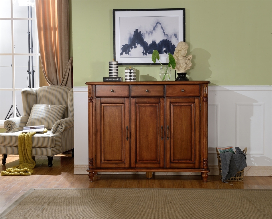 进门实木鞋柜门口复古玄关柜美式大容量储物三门鞋柜