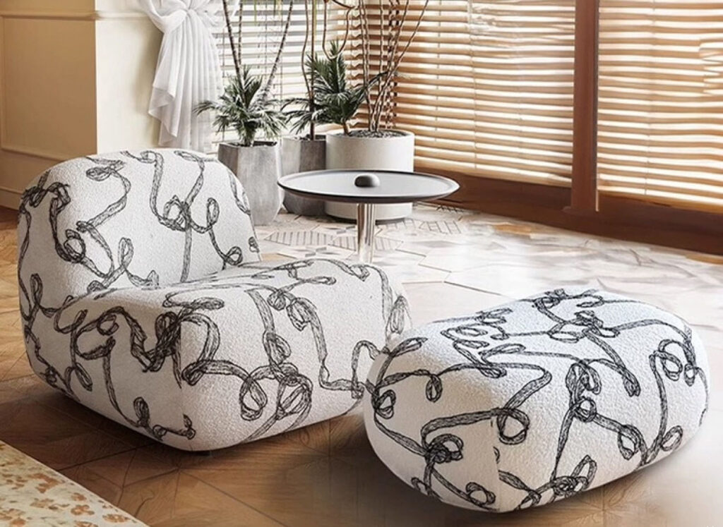 意式极简写意布艺软包椅客厅阳台脚踏组合休闲椅