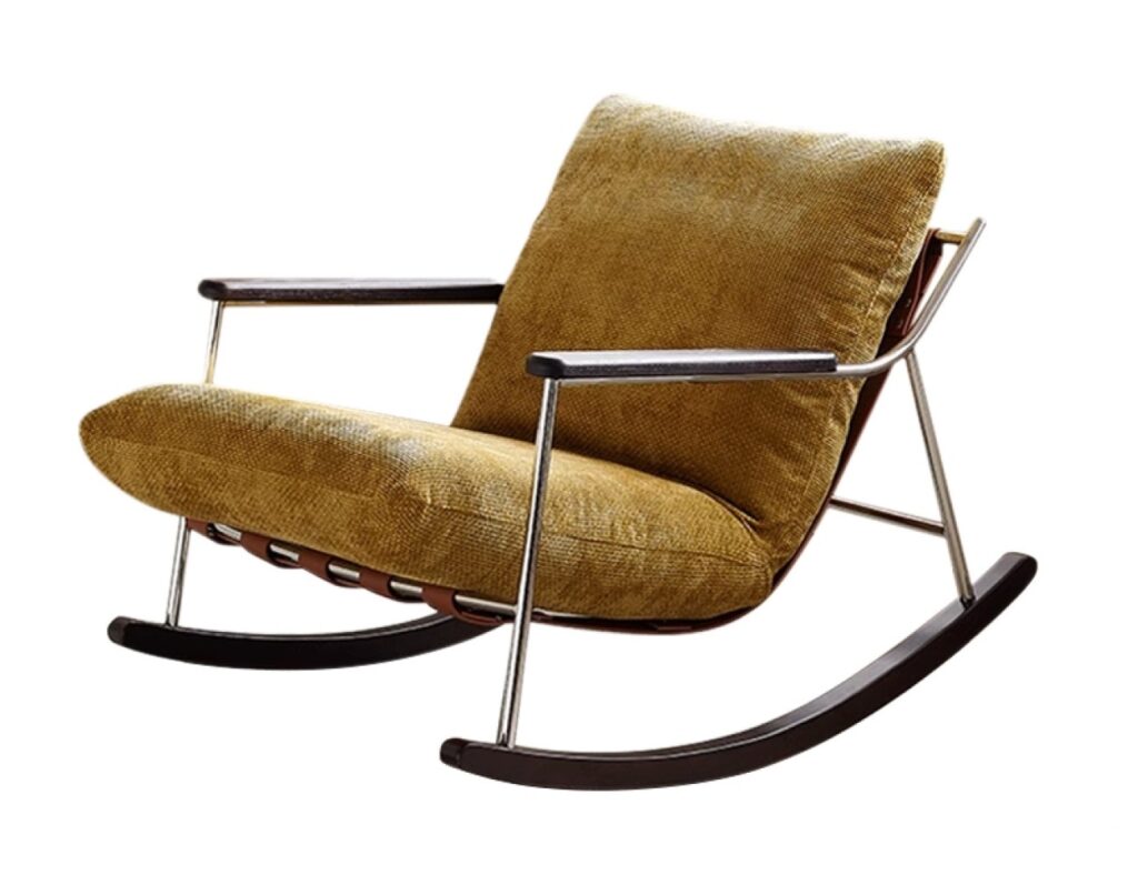 意式极简家用棉麻布艺软包单人椅客厅阳台摇摇椅休闲椅