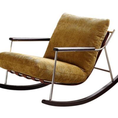 意式极简家用棉麻布艺软包单人椅客厅阳台摇摇椅休闲椅