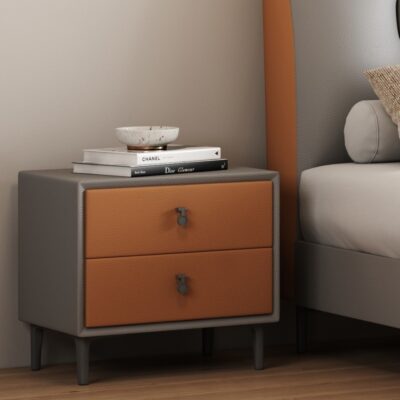 意式极简卧室置物收纳扪皮工艺床边储物柜(mz1 26+mz1 5)