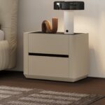 极简风卧室玻璃面置物床头柜实木双抽储物柜扪皮工艺床头柜(st1 02)