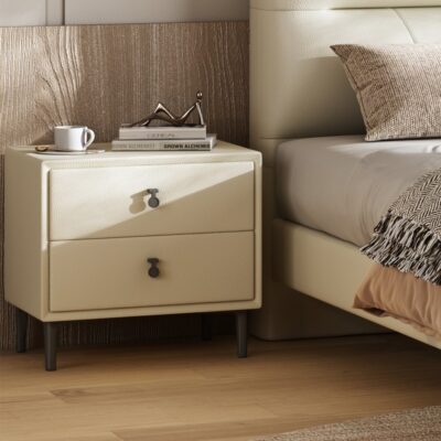 极简风卧室置物收纳扪皮工艺床边储物柜