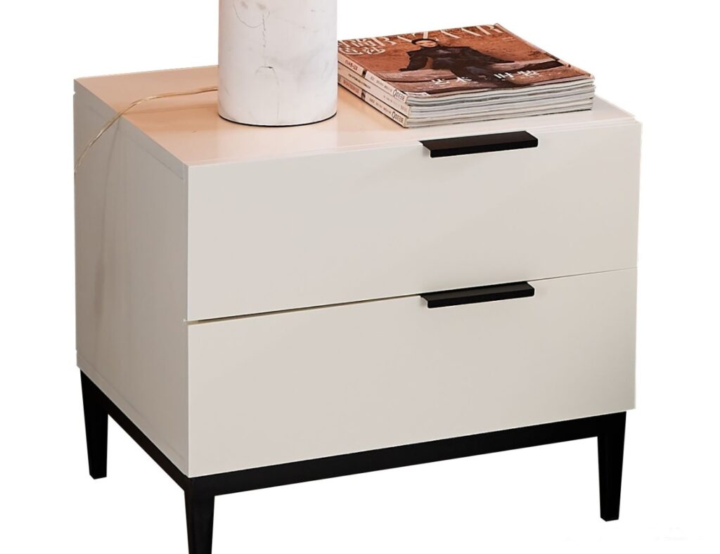 极简风格卧室床边柜 小户型家用油漆柜 米白色床头柜