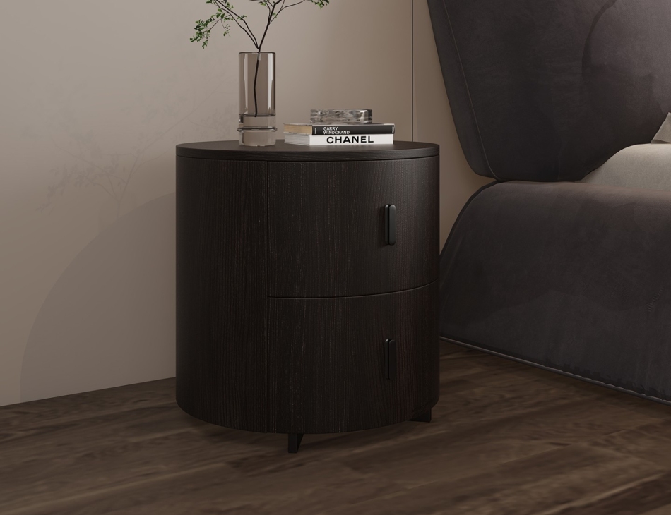 极简家用简约烟熏配胡桃木色收纳柜卧室床头柜