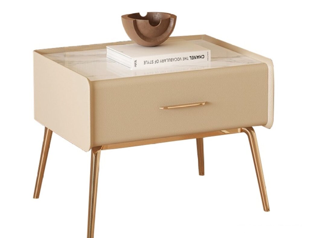 苏菲系列 意式轻奢6mm亮光雪山白岩板全实木床头柜