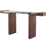 与在系列 中古风胡桃木色入户置物玄关几香格里拉翡翠天然大理石台面玄关桌