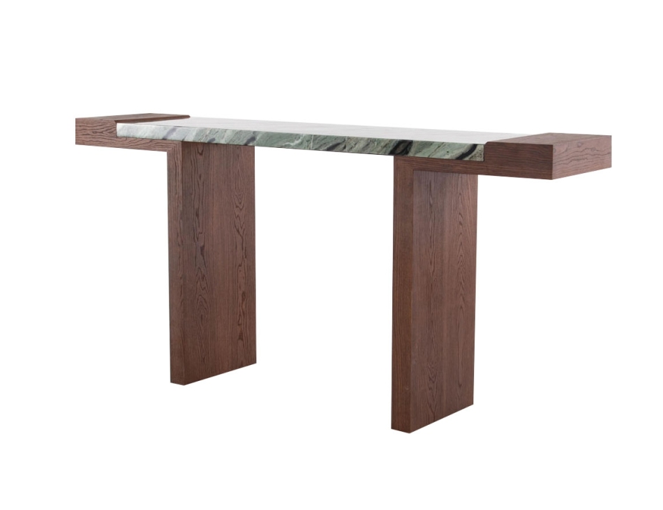 与在系列 中古风胡桃木色入户置物玄关几香格里拉翡翠天然大理石台面玄关桌