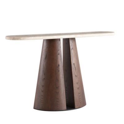 与在系列 白洞石天然大理石台面入户玄关桌中古风胡桃木色置物玄关桌