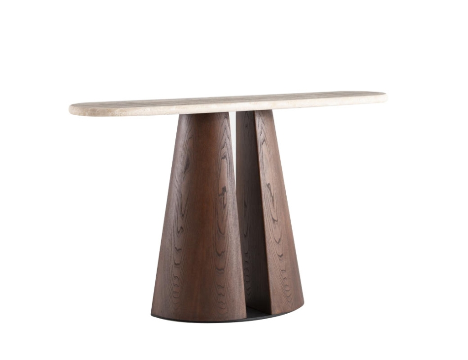 与在系列 白洞石天然大理石台面入户玄关桌中古风胡桃木色置物玄关桌