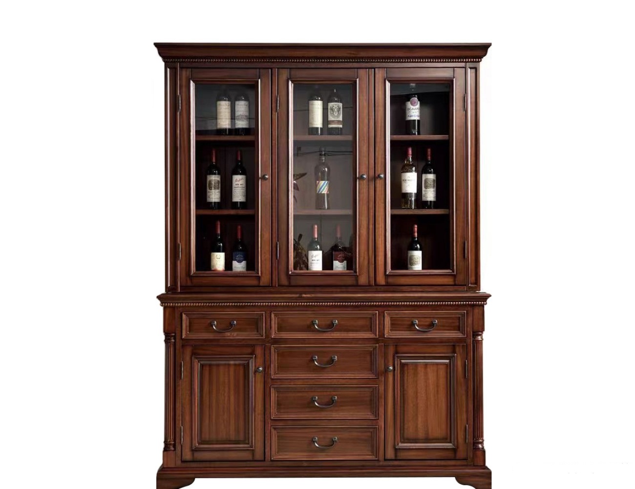 洛伊斯美式简美 客厅多功能储物柜玻璃三门酒柜