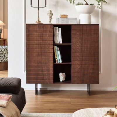 与在系列 中古风胡桃木色边柜家用客厅收纳置物高边柜