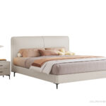 极简卧室生态真皮双人床 意式简约高脚齐边齐尾软包床