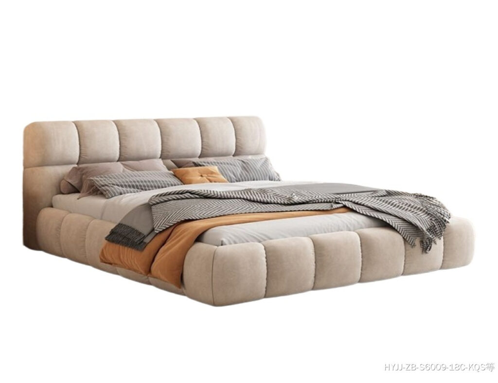 泡芙床 意式奶油块软包布艺床 简约卧室磨砂布双人床