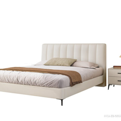 极简风卧室生态真皮软包床家用双人床齐边齐尾床