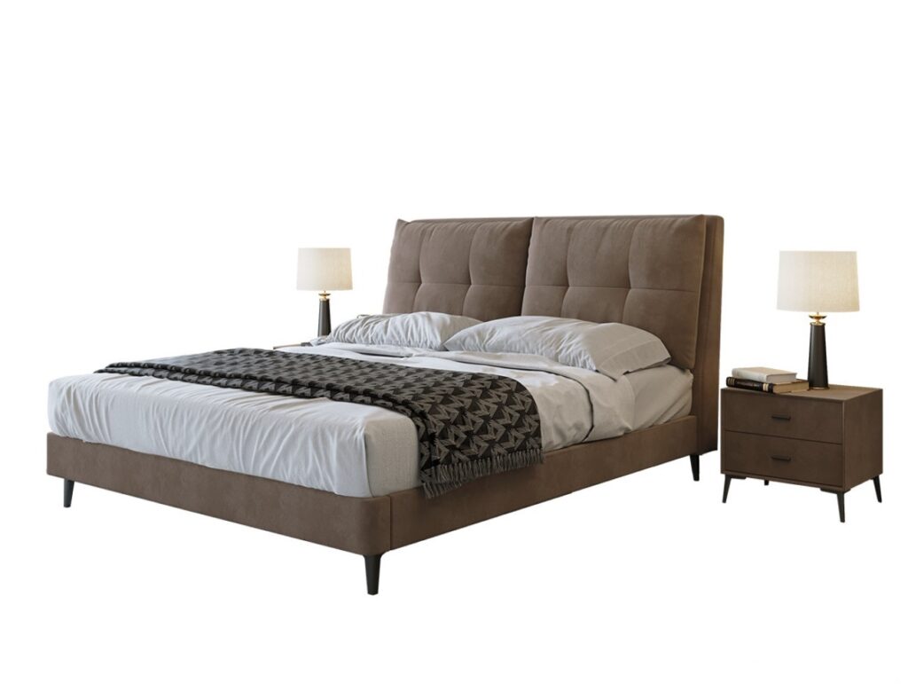 极简风家用卧室双人床舒适简约磨砂布软包大床