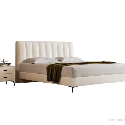 极简风卧室头层牛皮荔枝纹软包床双人床齐边齐尾床