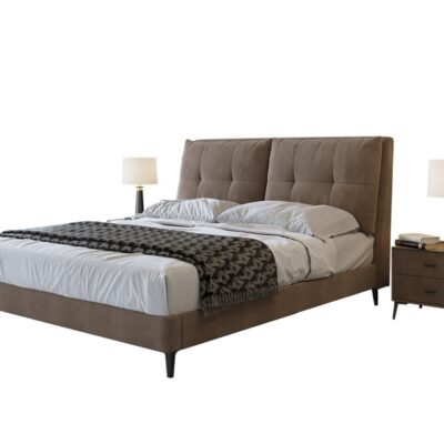 极简风家用卧室双人床舒适简约磨砂布软包大床