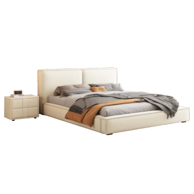 设计师款 tofu豆腐块 意式极简主卧室头层牛皮床双人软包床