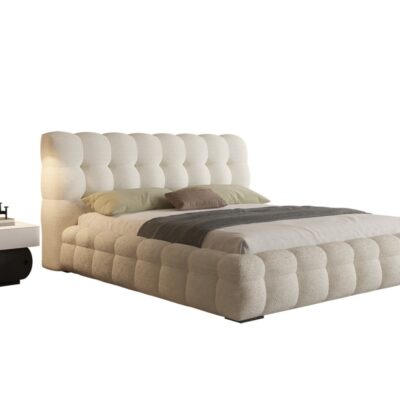 设计师款 棉花糖床 简约舒适奶油风羊羔绒布艺软包床极简卧室双人大床