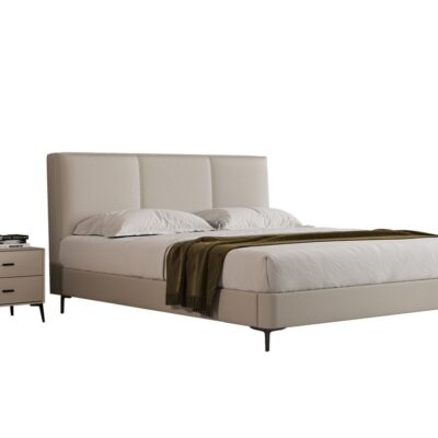 意式极简风头层牛皮荔枝纹软床简约卧室齐边床双人大床