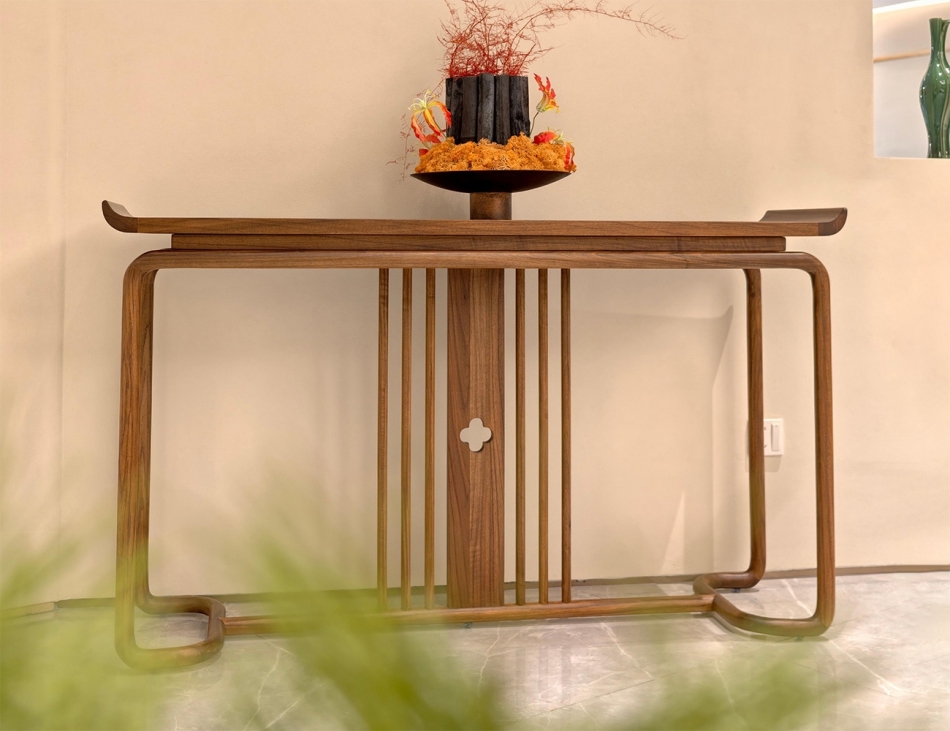 文颂系列 宋式美学家用玄关主材黑胡桃玄关桌